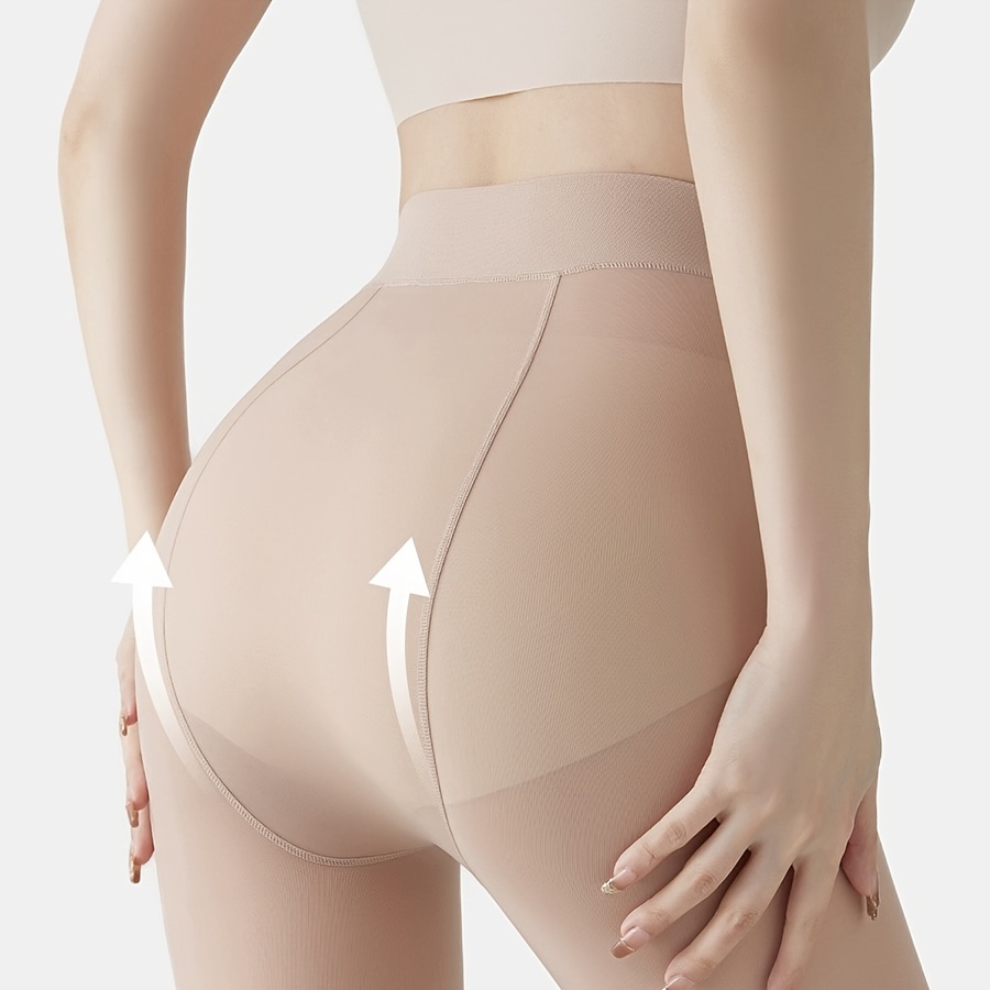 Women's Plus Casual Tights, Plus Size Solid Anti-hook High Waist Stretchy Slim Fit Pantyhose For Fall & Winter