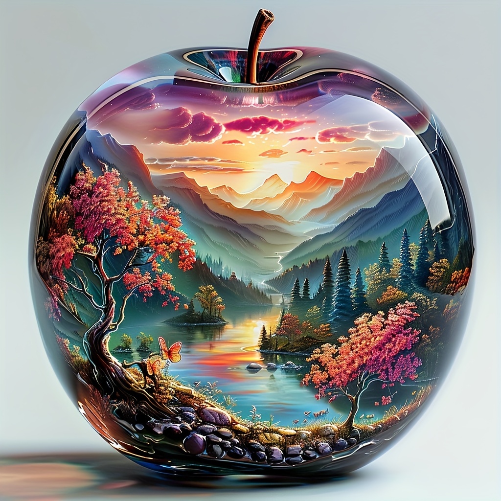 

Un kit de peinture diamant 5D sans cadre de grande taille, idéal pour les débutants en artisanat, décoration murale de la maison, cadeau, motif Crystal Apple World, 40*40cm