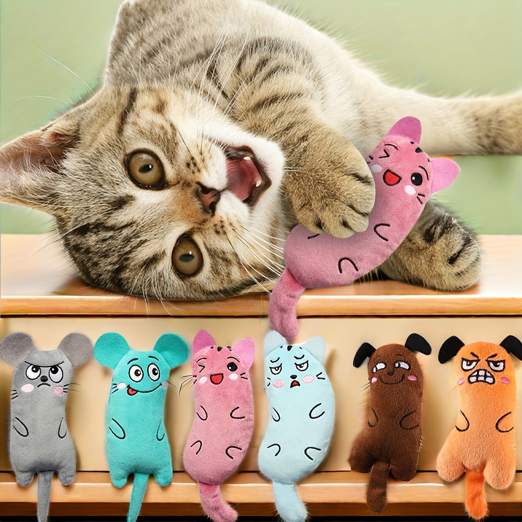 

3-pack Cartoon Patterned Plush Cat Toys With Crinkle Paper Sound, Small Breed Interactive Pet Toys, Cute Expression Tail Dolls, Uncharged And Battery-free For Cats