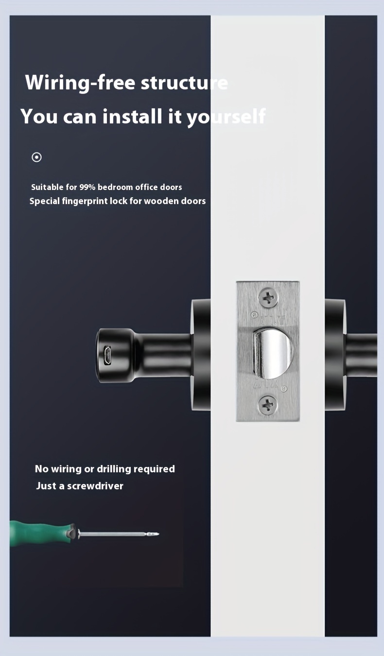 Serrure à empreinte digitale et mot de passe, serrure de porte électronique intelligente pour la maison et le bureau, installation facile sans perçage, lecteur de carte électronique à empreinte digitale et mot de passe