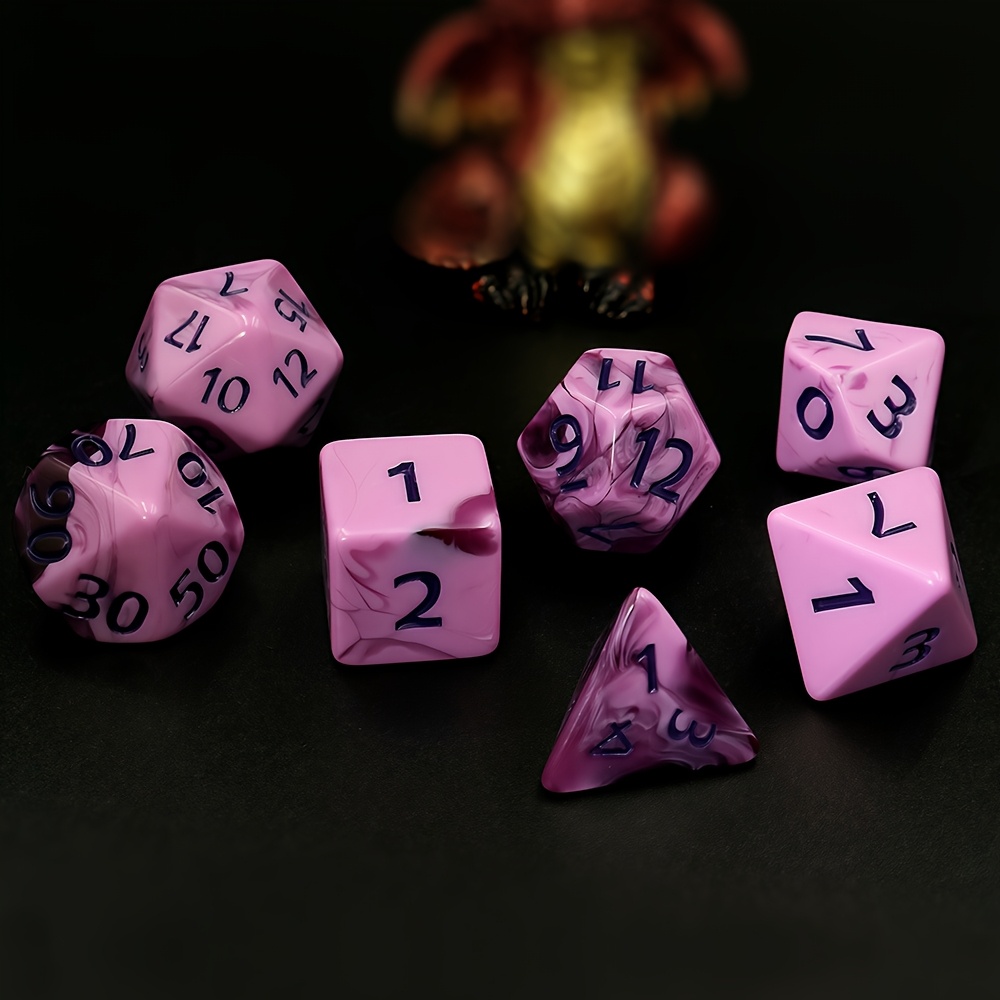 

7pcs Polyhedral Dice Set, Acrylic Role Playing Dice, Icosahedron Shape, With Mixed Purple Colors, For 14+