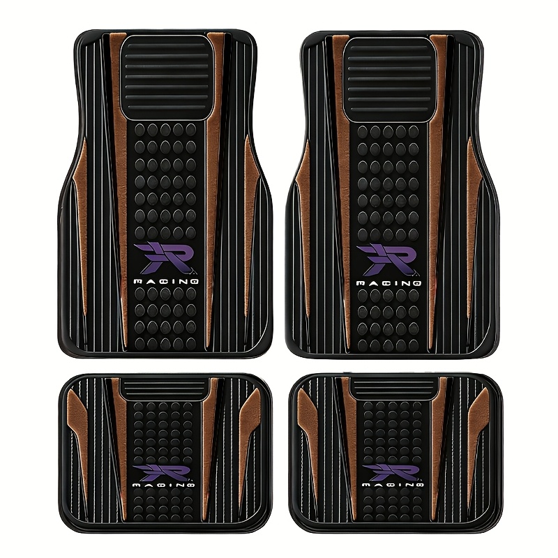 TEMU 2d 4pcs Set - Universal Patterned Car Floor Mats, Replica Style, Absorbent And Non-slip, Washable, Stylish Interior Protection, Suitable For