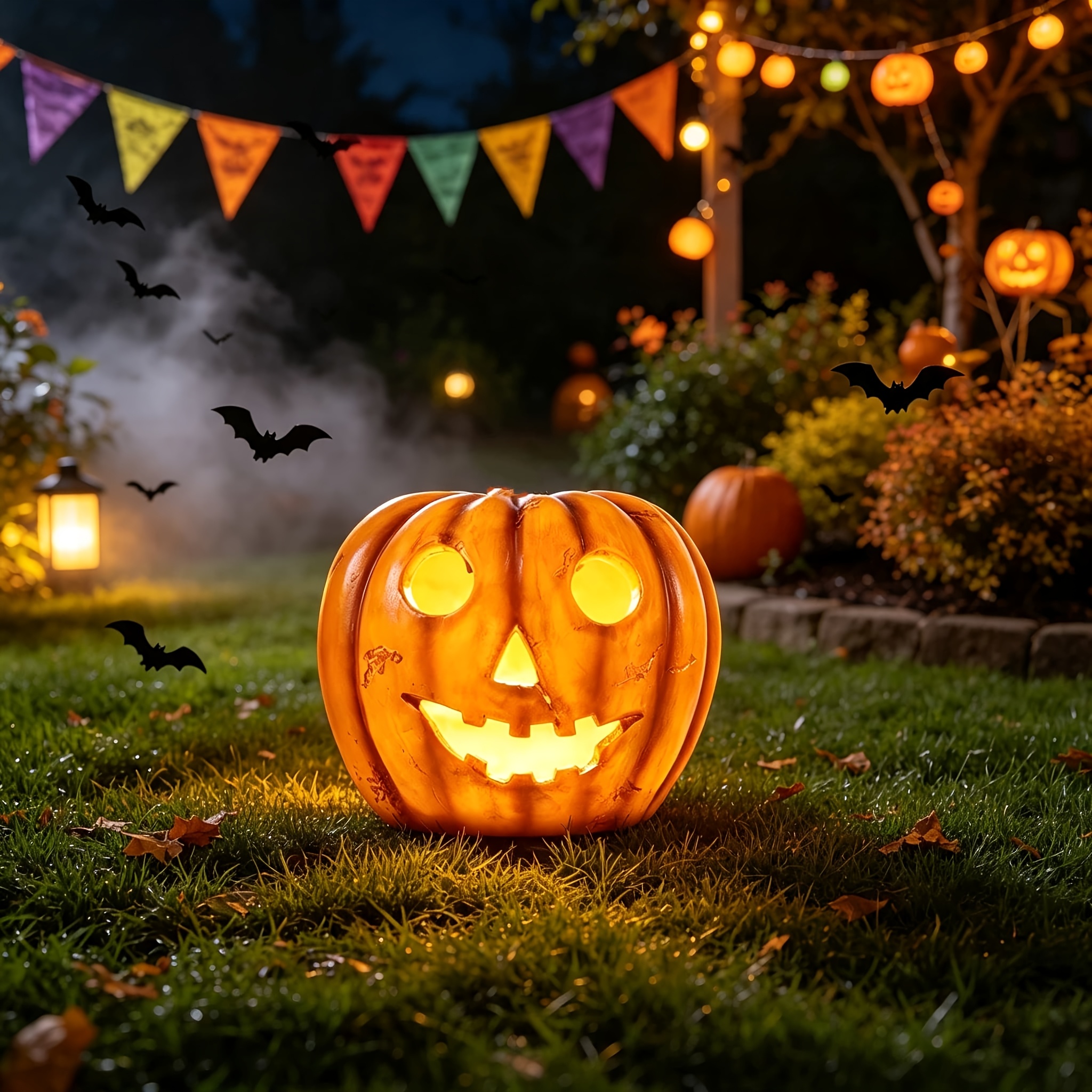 TEMU Halloween Autumn Solar Jack Pumpkin Statue Light, Waterproof Resin Pumpkin Led Decorative Light, Solar Charging Automatic Switching Outdoor