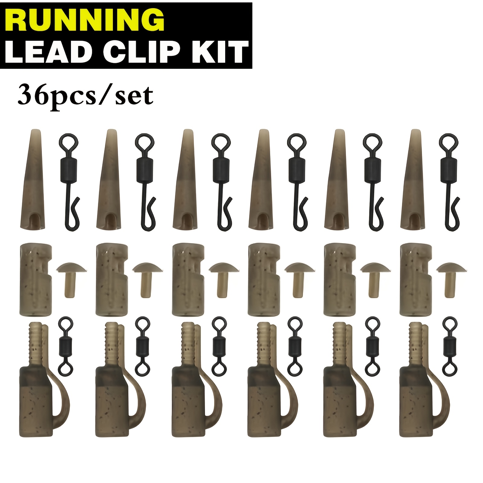 TEMU 36pcs/72pcs Shipment Additions For Carp Fishing, Including Running Lead Clip Kits, Swivels, Tail Rubbers, Lead Clips, Plugs, T Pegs, And Qc