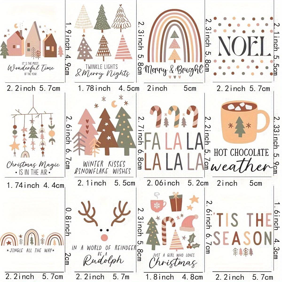 Image of 12pcs/sheet Christmas Stickers - Holiday Phrases, Reindeer & Snowflake Patterns - Self Adhesive Decals For Mugs, Glass Bottles, Festive Crafts (no Heating, Easy To Paste), Christmas Stickers