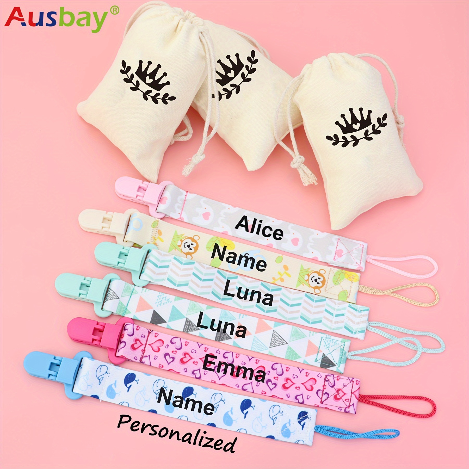 

3pcs, Personalized Soothing Item Clip With Name, Custom Chain Clip Soothing Item Clip And Gift Bag Gift For , Handmade Soothing Item Clip Gift Set Shower Gift