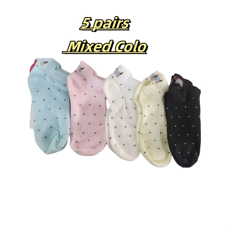 Image of 5 Pairs Of Women's Cute Dachshund Socks - Soft Pastels, Breathable Short Socks For Daily Wear, Fitness, And Travel - Hand-washable , Fun , , Women's Socks