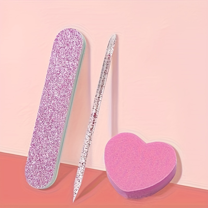 

12-piece Nail Care Set - Pink Glitter Nail Files, Buffing Crystal Stick, And Heart-shaped Sponge Blocks - Unscented Tools & Accessories Kit For Manicure And Pedicure