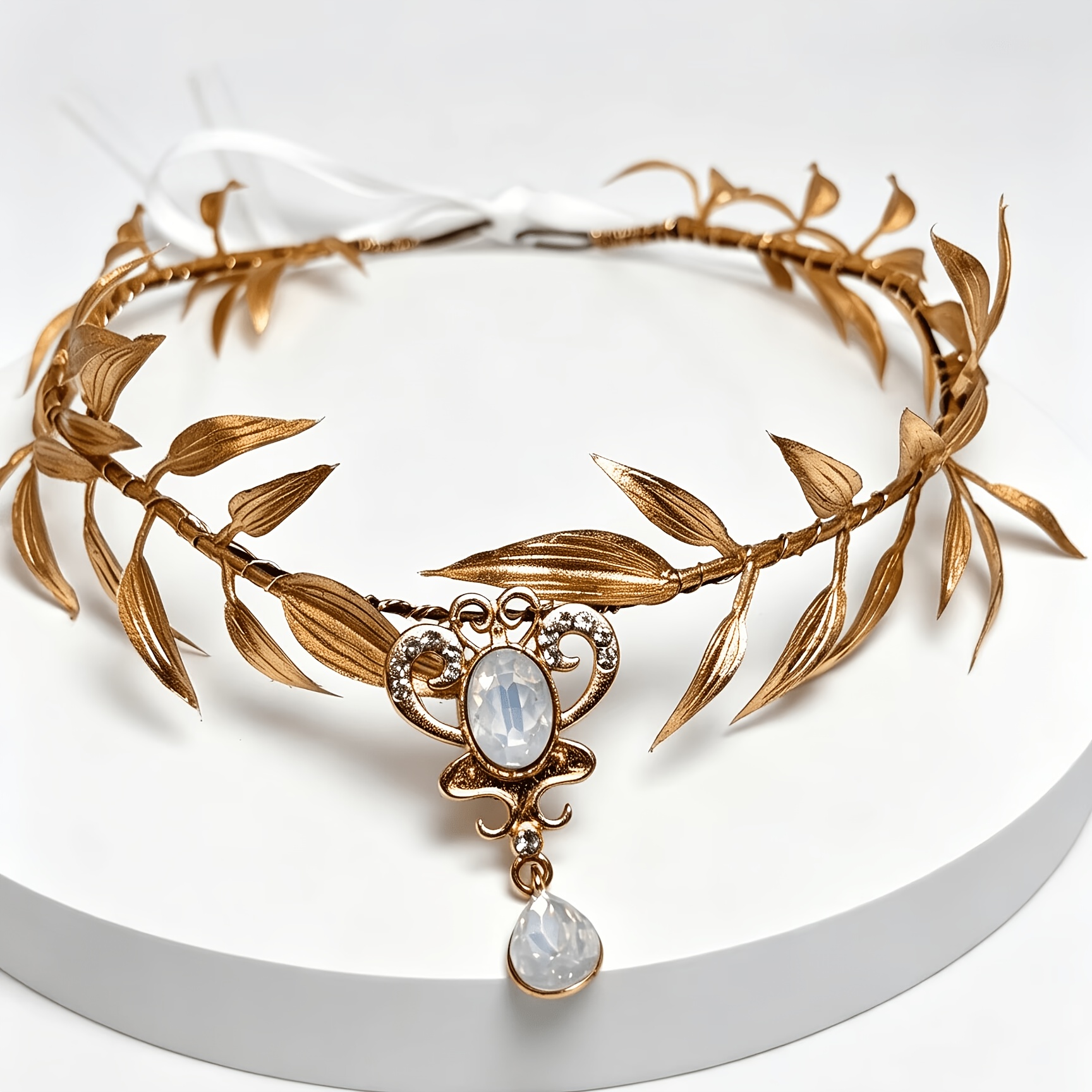 TEMU Handmade Rhinestone Pendant Headband Vintage European Bridal Crown Adjustable Ribbon Banquet Photo Hair Accessory