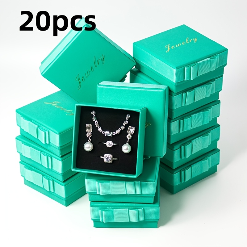 20pcs Bow Jewelry Box, Hot Foil English Square Paper Gift Box