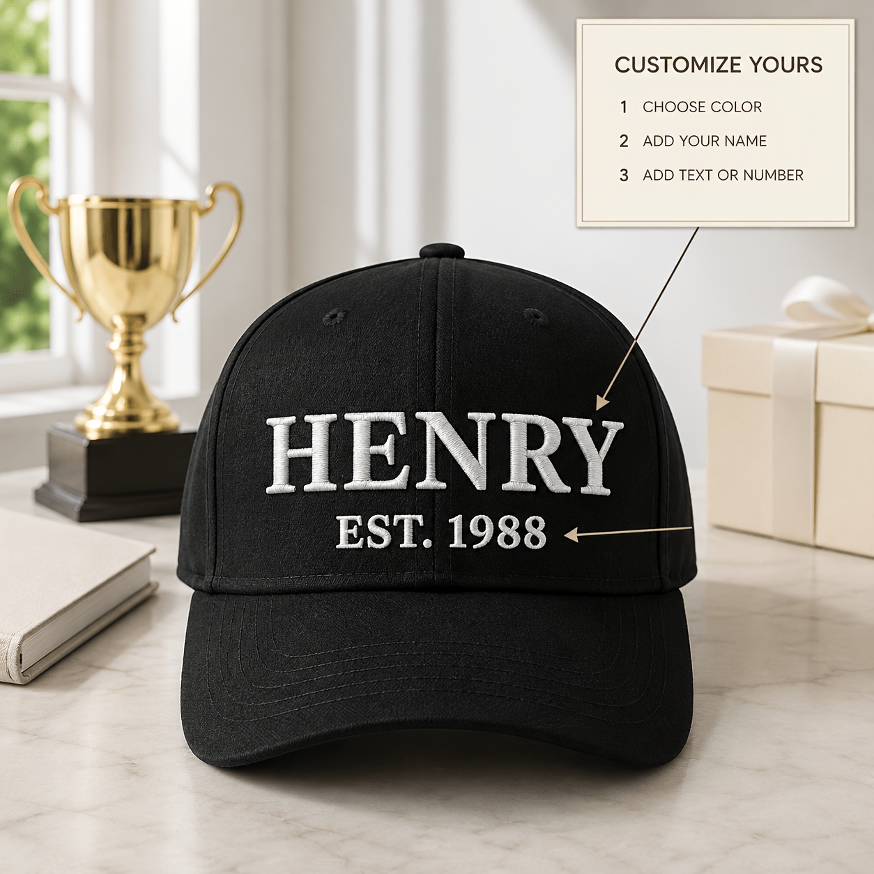 Customizable Baseball Cap with Dual-Line Text Embroidery