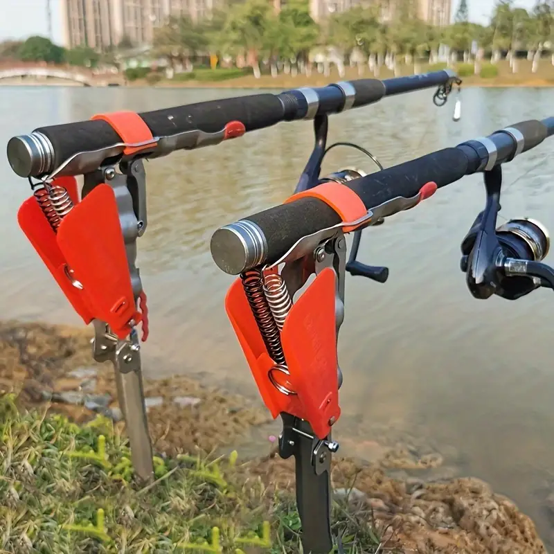 Automatic rod holders, spring-loaded rod holders that can be inserted into  the ground, fishing rod starters, ground support holders, adjustable sensit