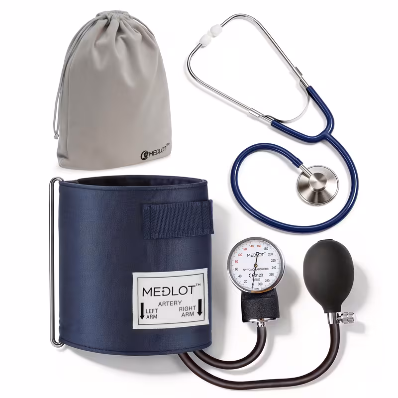 professional aneroid sphygmomanometer with stethoscope adult sized bp cuff 10 16 case navy blue black no battery needed portable blood pressure monitor for travel durable construction handles Product details 1