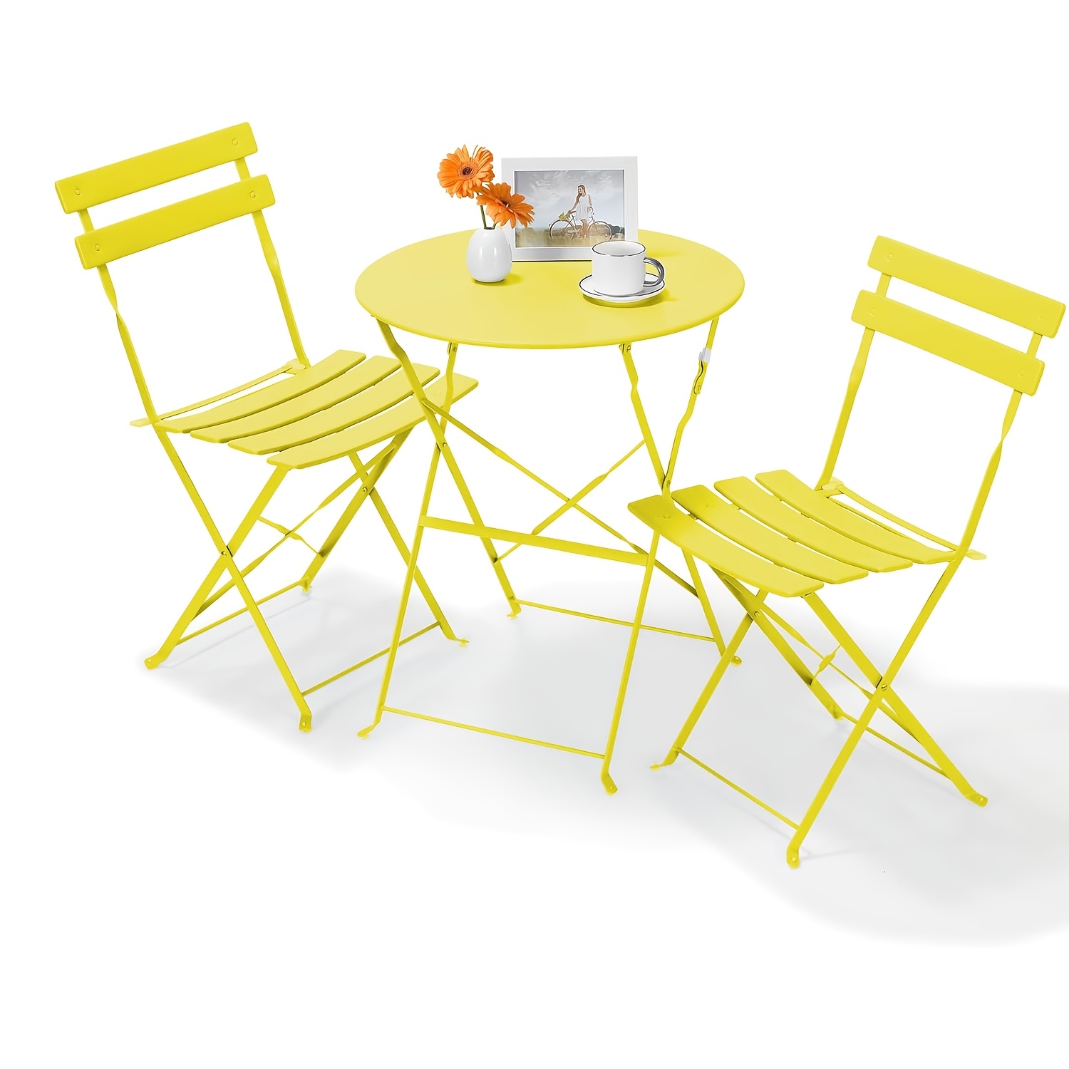 3pcs Folding Bistro Set, For The Patio, Metal Balcony Furniture Set For Small , Garden Furniture Set, 1 Folding Table With 2 Folding Chairs, Outdoor Seating Set For Patio, Garden