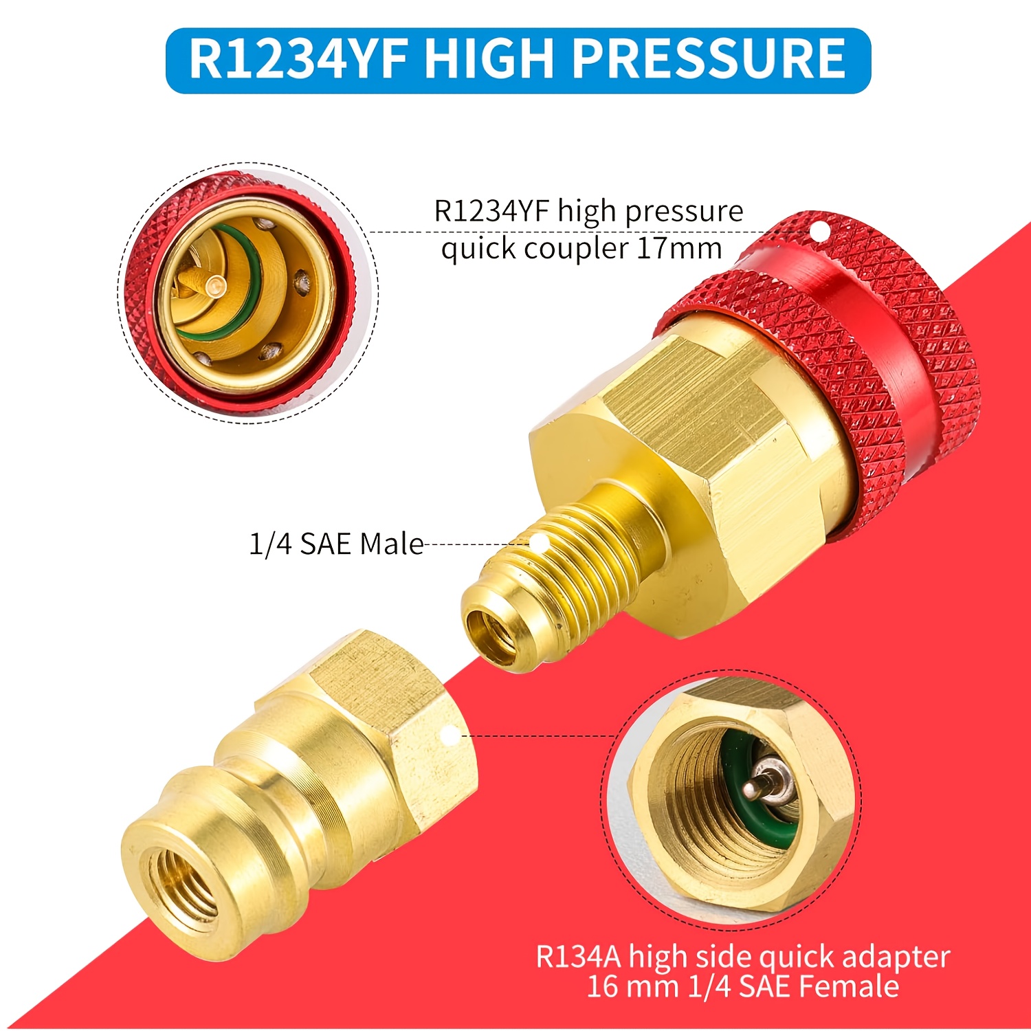 2 пакета быстросъемных адаптеров R134YF R1234YF в R134A высокого и низкого давления быстросъемные соединительные фитинги для зарядки кондиционеров в автомобилях, не требуется электричество. Детали 1.