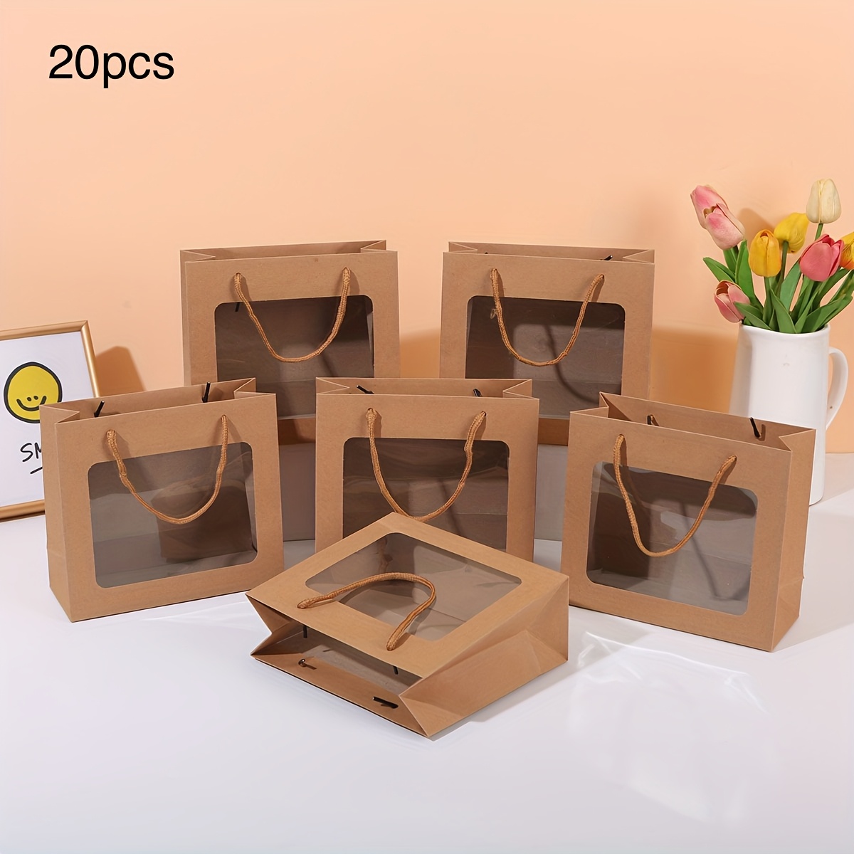 TEMU Bolsa de regalo de papel con ventana de 7.87x3.15x7.0 pulgadas para ella/él. Una bolsa de regalo de hermoso diseño para diversas como Navidad,