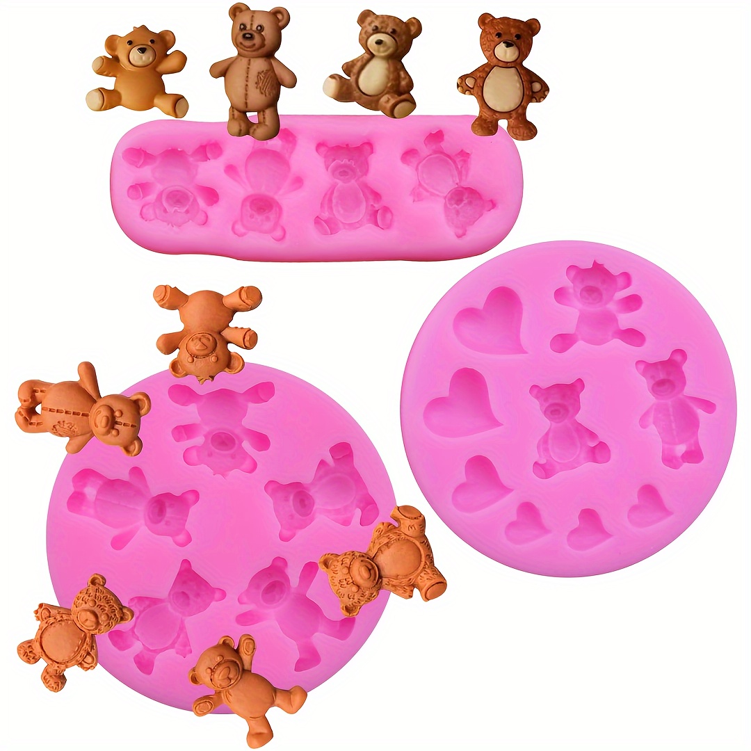 

3pcs Bear Silicone Mold Cute Bear Chocolate Fondant Baking Mold For Chocolate Candy Gum Paste Crafting Polymer Clay Cake Decorating Tools