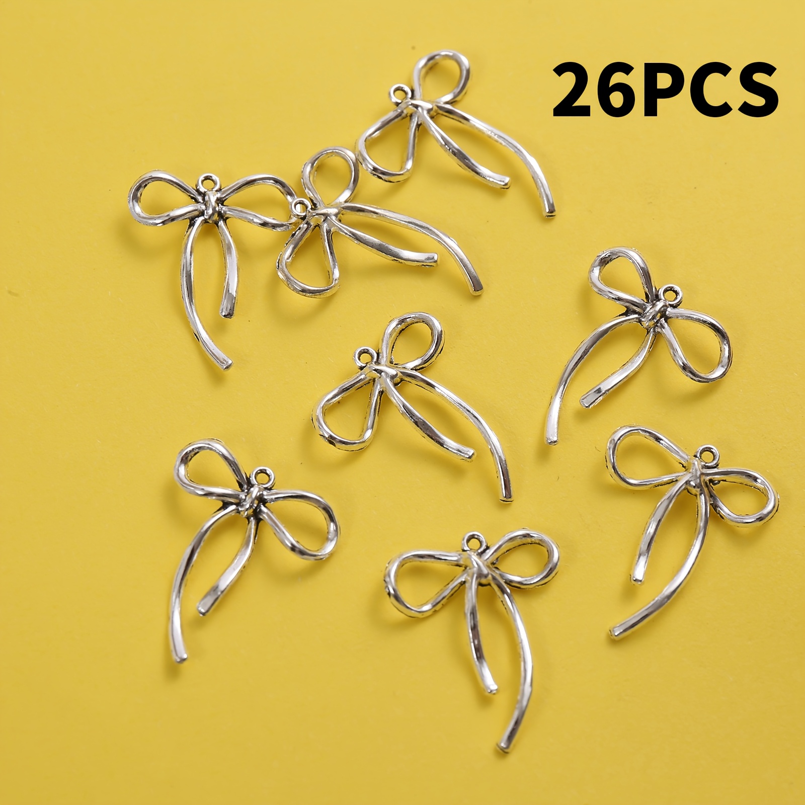 TEMU 26pcs Bow-shaped Metal Pendants Suitable For Making, Distressed Vintage Bow Charms For Bracelet Necklace Earring Keychain Crafting, Charms For
