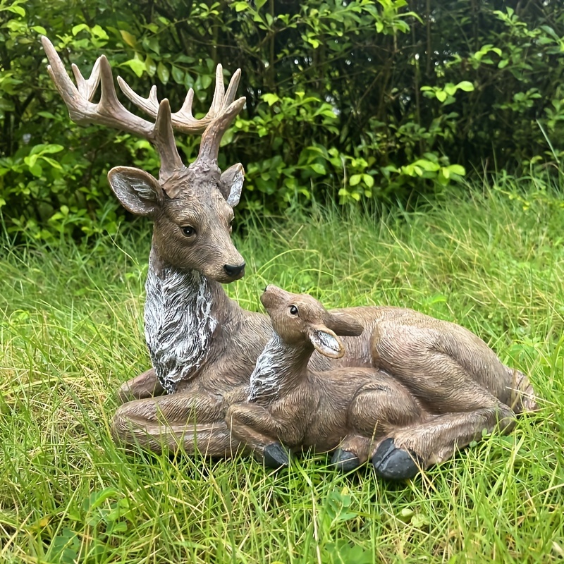 Image of A Set Of Stunning Deer Statues For The Garden, Featuring A Mother And Her Fawn, Perfect For Decorating Indoor And Outdoor Spaces, Made From Resin And Ideal For Holiday Decor