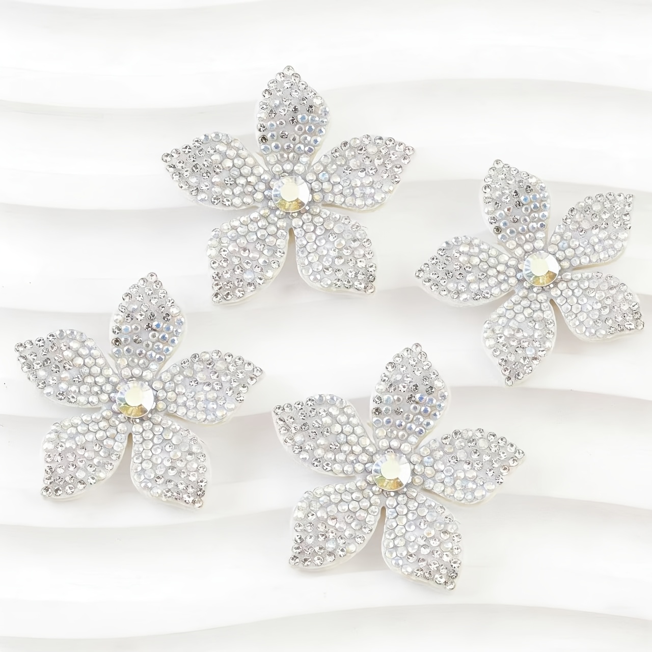 TEMU 4pcs Flower Rhinestone Patches, Sew On Bling Sparkling Appliques Stickers For , Hair Clip, Luggage