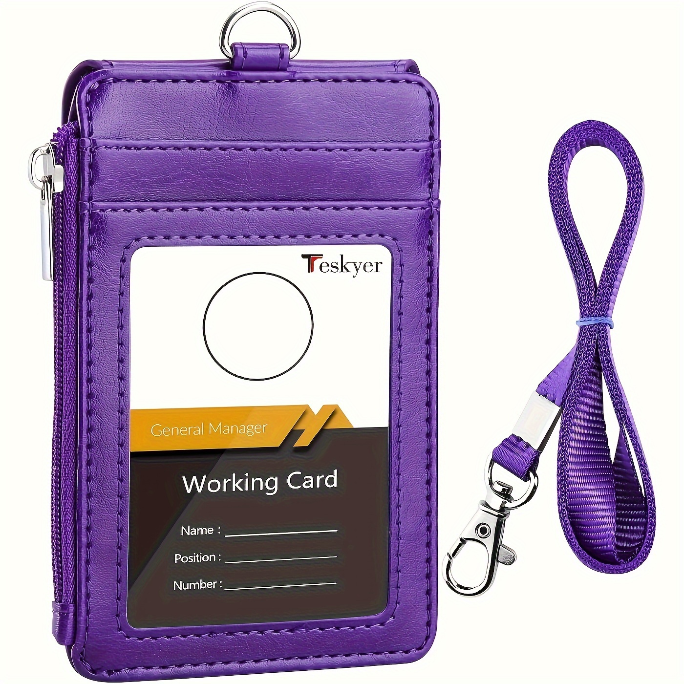Badge Holder with Zip Slim PU Leather ID Badge Card Wallet Case