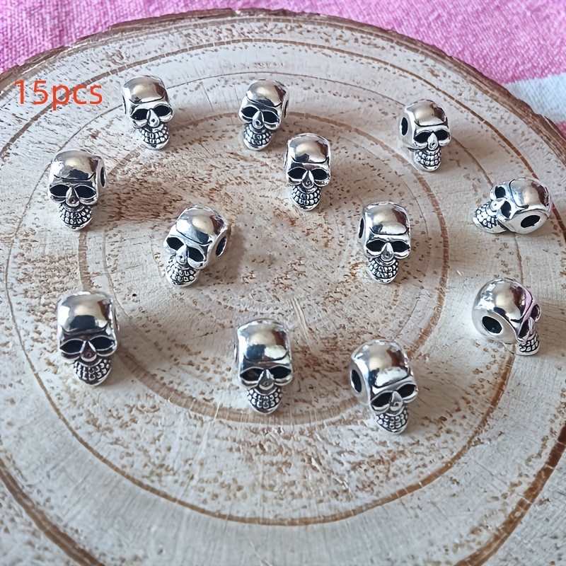 E-shop 15 Stück Hip Hop Rock Totenkopf Zinklegierung Spacer Perlen, Vintage Mode Lebendige 10mm Durchlochte Lose Perlen, Dekorative Perlen,