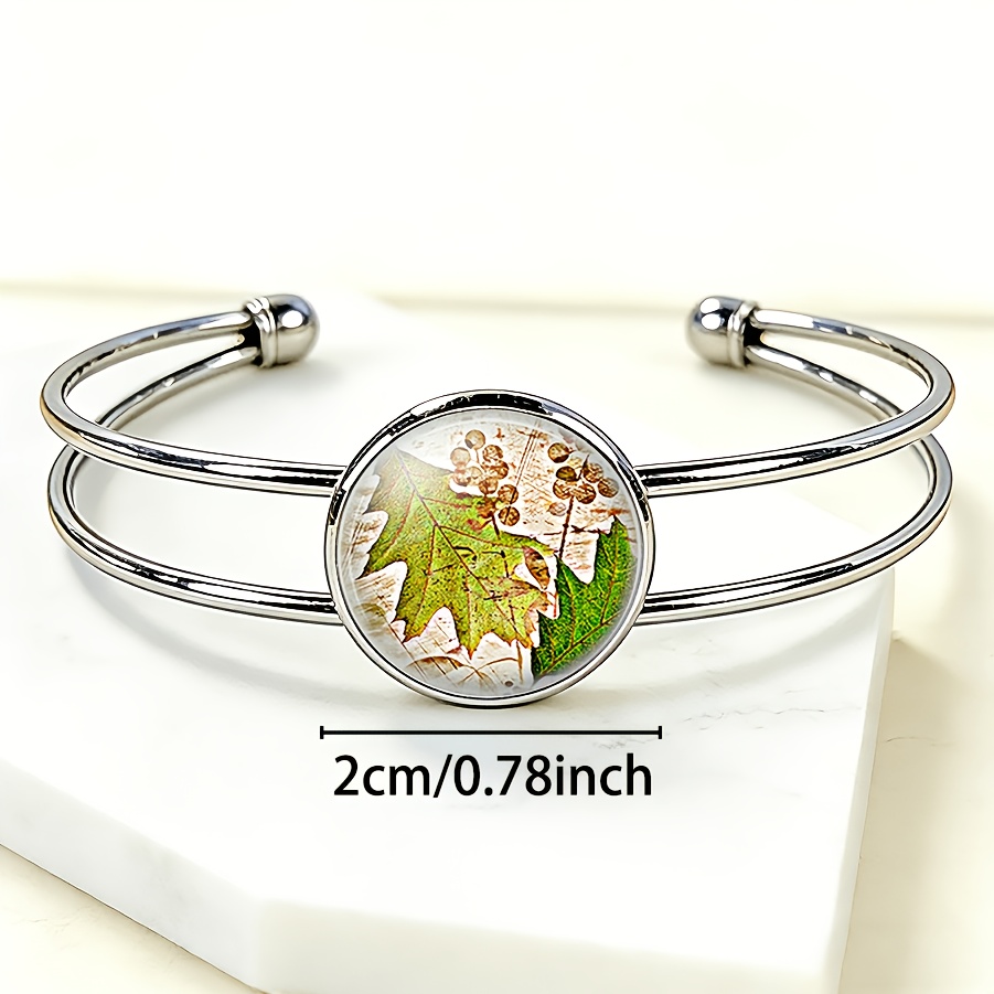 Adjustable Open Bangle Bracelet with Round Time Gemstone Inlays