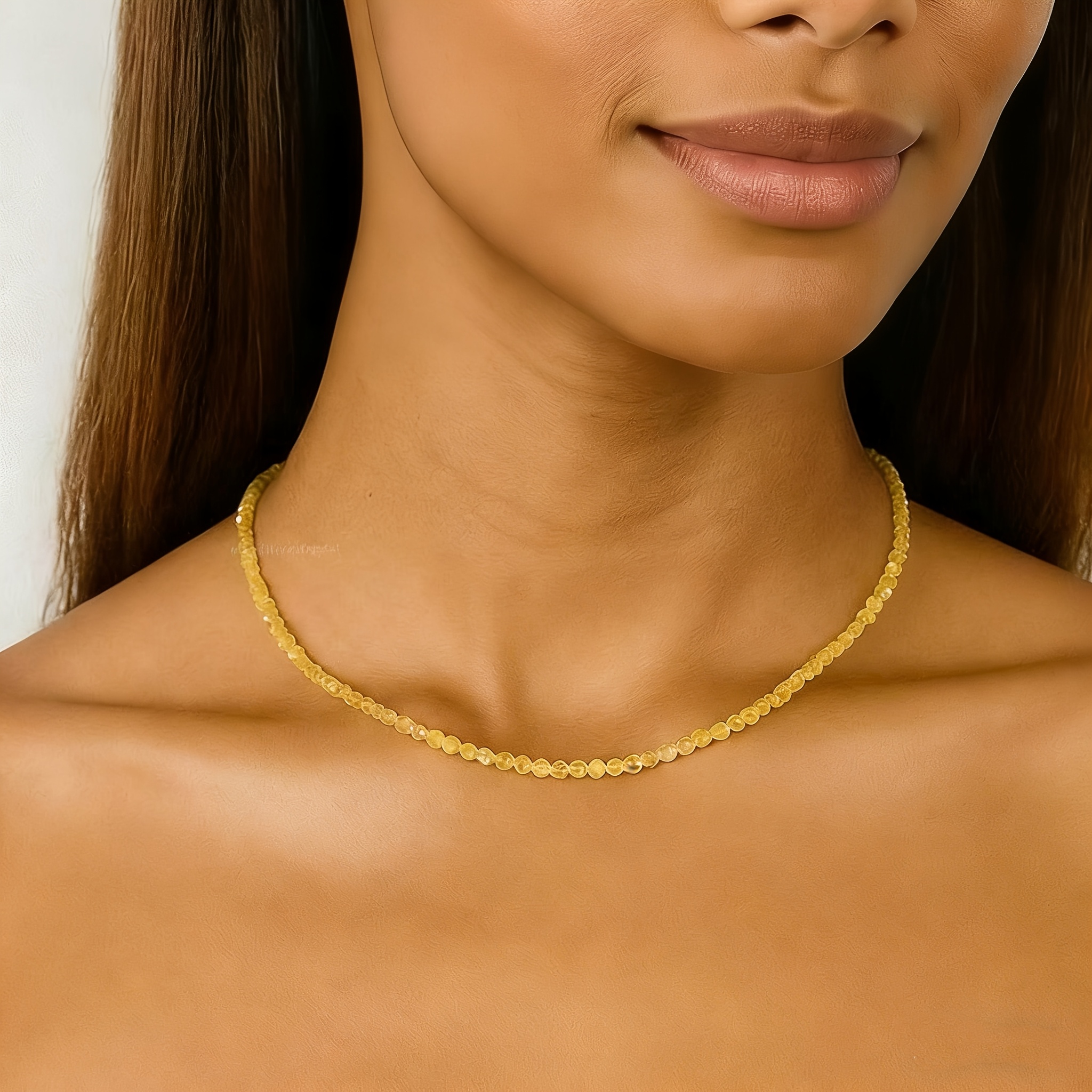 Women's Easy Faceted Bead Necklace with Yellow Zirconia Pendant