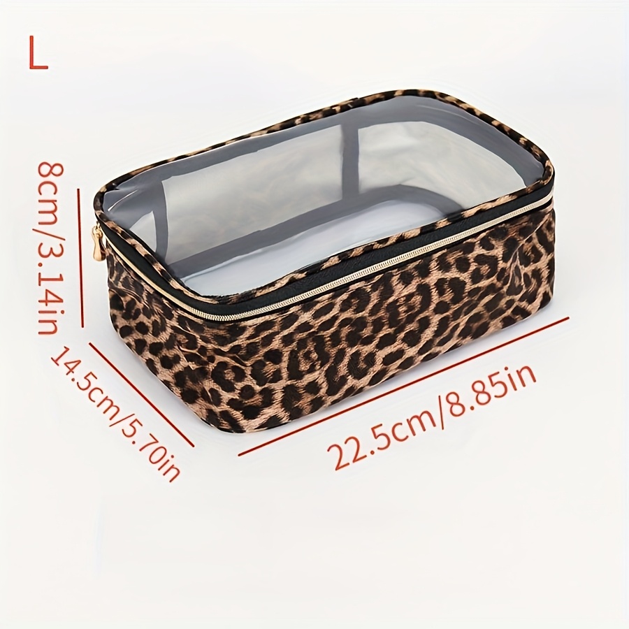 TEMU Sac de Toilette Transparent à Imprimé Léopard - Trousse de Maquillage en PVC Durable, Approuvé par la TSA pour les Normes Aériennes, Spacieux et