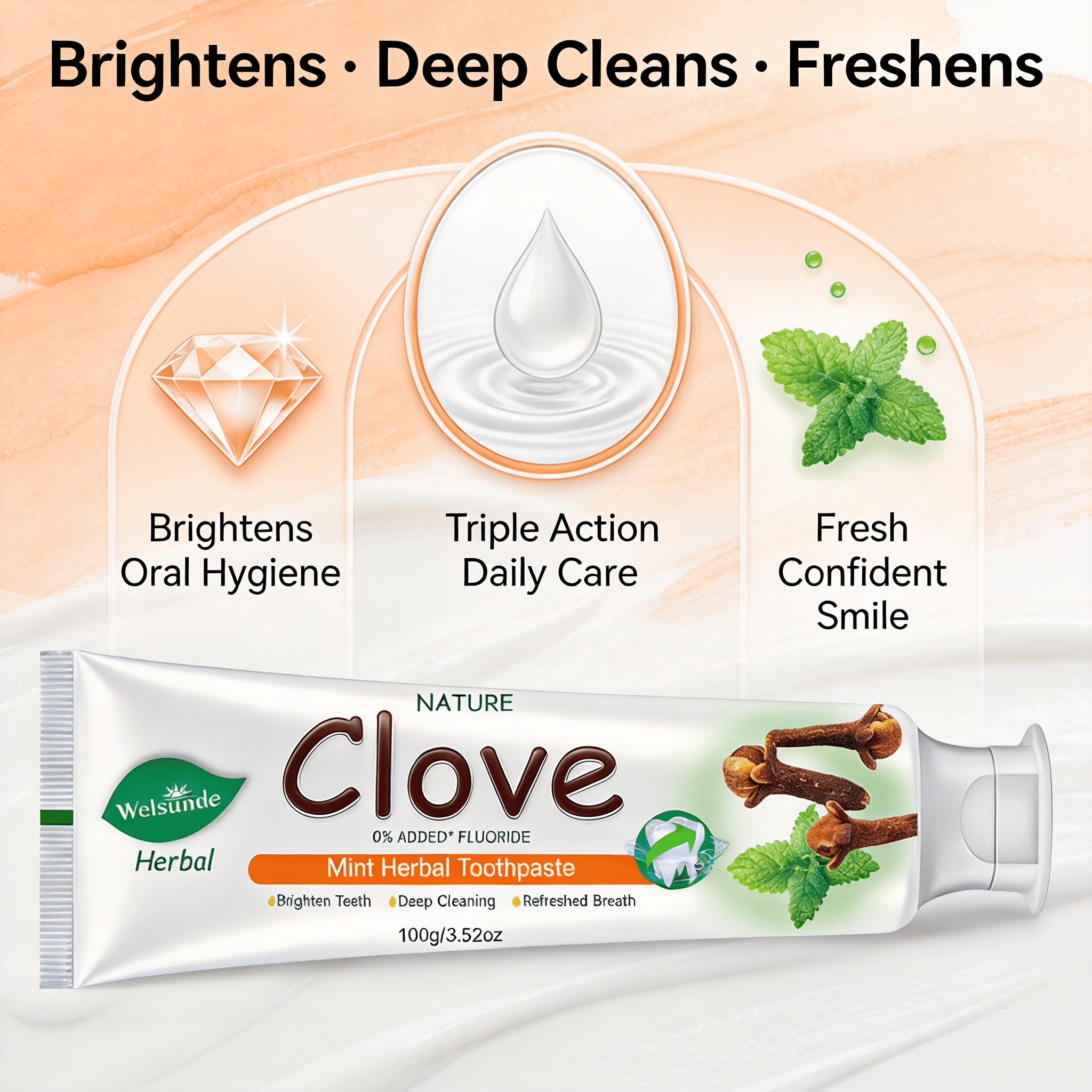 5pcs Clove Mint Herbal Toothpaste with 0% Added Fluoride for Fresh Breath