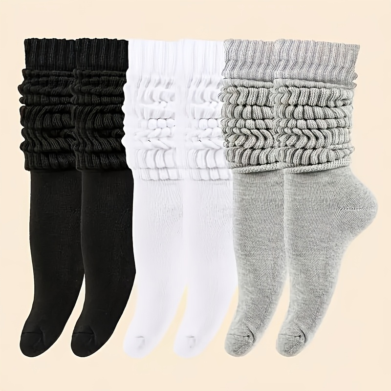 

3 Pairs/6 Pairs/1 Pair Of Solid Color Socks For Women, All- Sports Student Tube Socks, Pile Socks, Autumn And Winter Mid-tube Socks