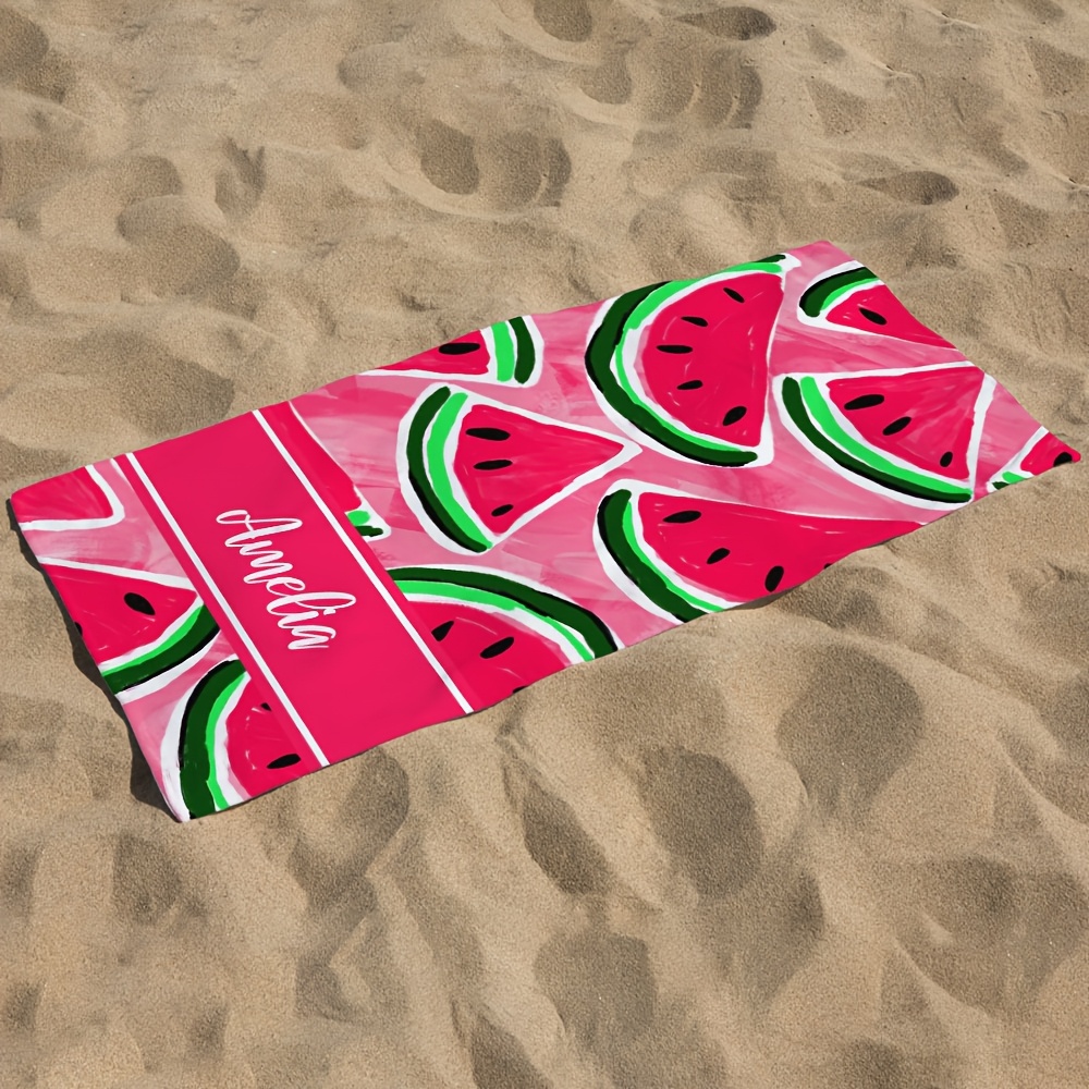 TEMU 1pc Tropical Style Customizable Microfiber Beach Towel | 100% Polyester Quick-dry, Lightweight & Soft | Machine Washable | Watermelon Print With