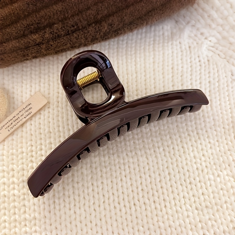 TEMU 1pc Elegant Large Shark Hair Claw Clip For Women - Chocolate Brown & Red, Non-slip Design For Thick Hair, Stylish Daily Accessory For Updos And Ponytails, Shark Hair Clip