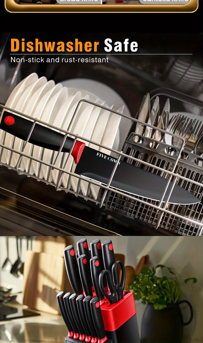 14pcs Kitchen Knife Set | High Carbon Stainless Steel Blades, German Stainless Steel, Dishwasher Safe, Built-in Sharpener, Non-Slip Handles, Ambidextrous, Black and White