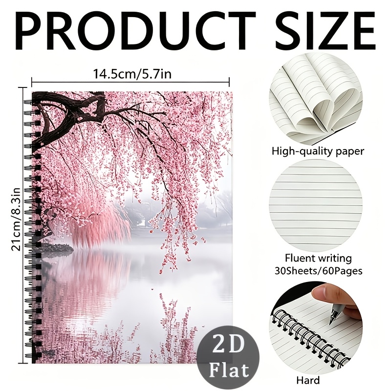 TEMU 1 Sakura A5 Spiral Lined Notebook, With Total 60 Pages, Coil-bound, Study Stationery, Suitable For School And Office Use, A Perfect Gift For