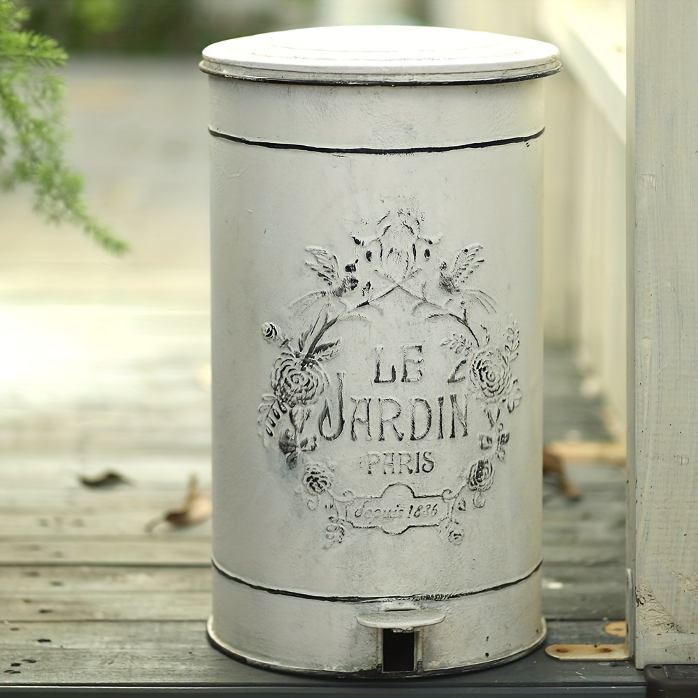 

Retro Kitchen Trash Can With Lid Pedal Round Touchless Garbage Cans Outdoor Trash Can For Gardengreyvisit The Ornamentorum Store New Year Gift Home Decor