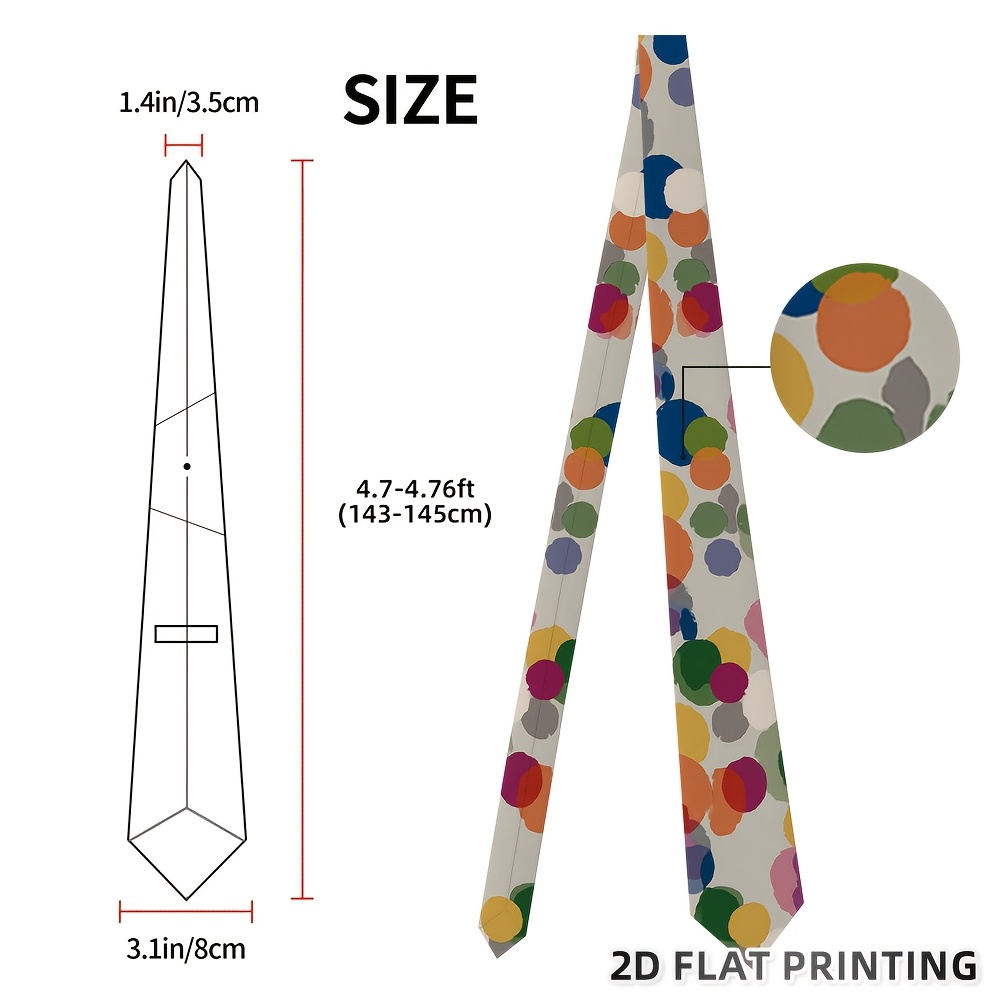 TEMU 1pc, 2d Flat Fashionable Printed Tie, Decorated With A Colorful Overlapping Round Dots Print. A Must-have Accessory For Daily Wear, Weddings,