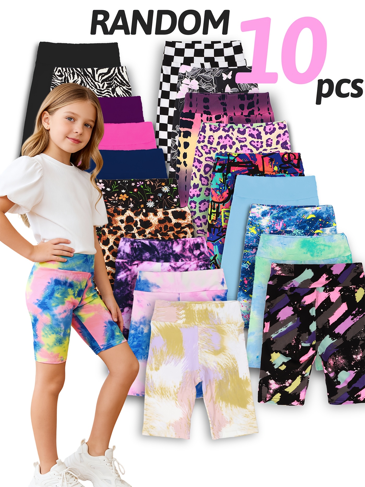random 5 8 10 pack girls prints summer yoga band shorts fashionable children stretchy soft knee length leggings   kids biker shorts back to school     shorts under dresses grandma   breathable sports pants home clothing short
