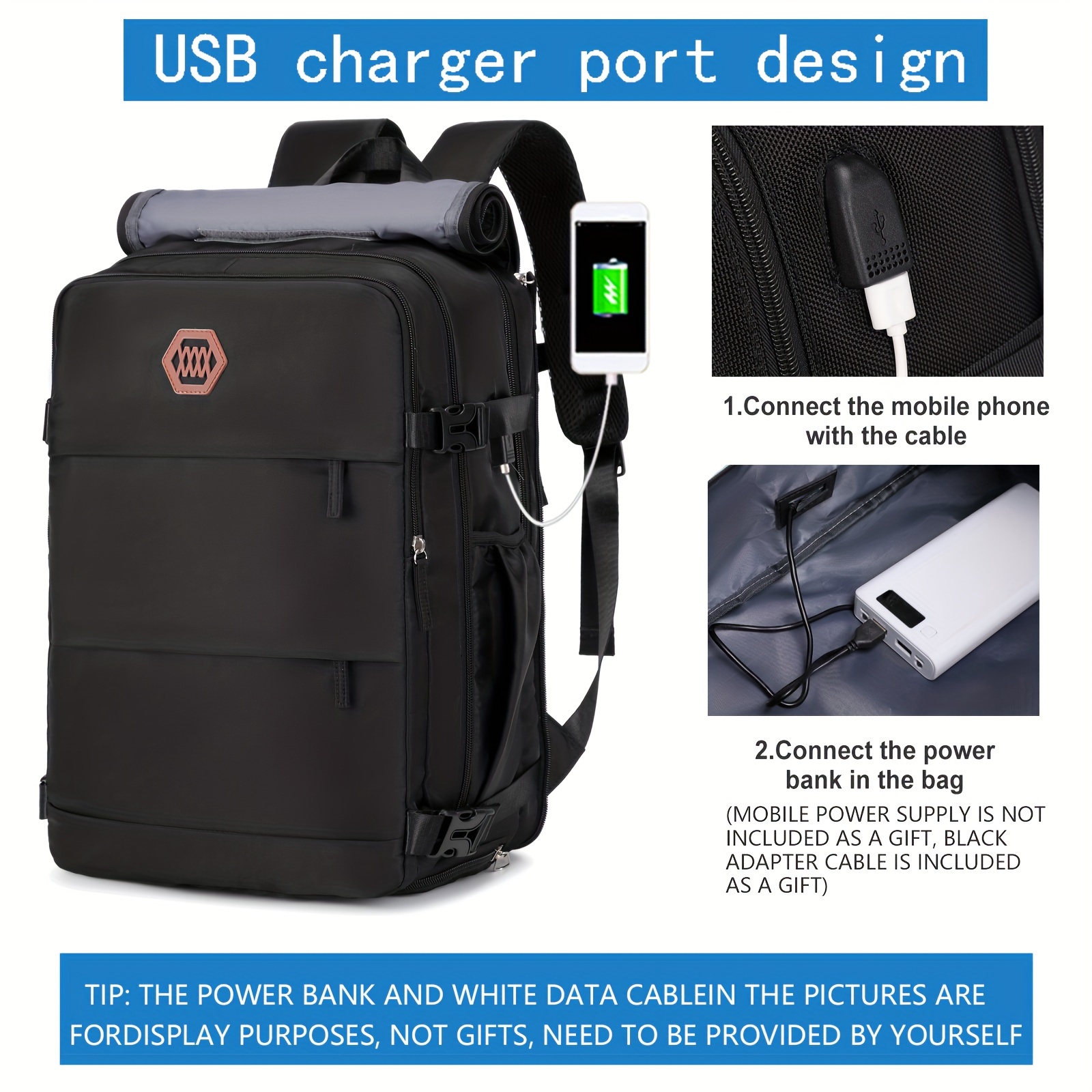 Mochila para portátil, mochila de mano, bolsa de viaje grande con compartimento para zapatos, mochila para libros de computadora para la universidad, viajes, trabajo