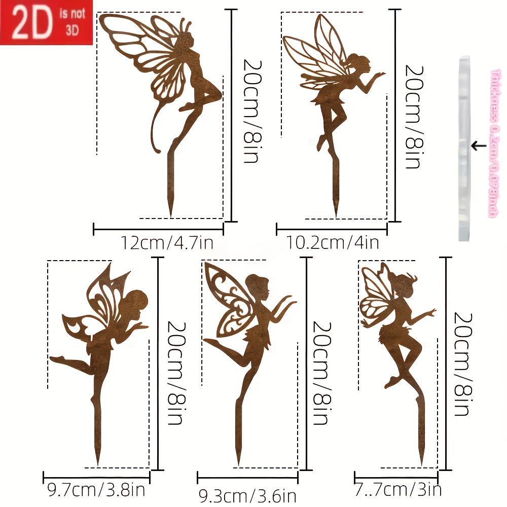 E-shop 2D Flat - 5 Acryl Feen Dekorationen für ein 2D gedrucktes Garten, Kunststoff Feen Garten Ornamente, Outdoor Kunststücke, Perfekte Geschenke für