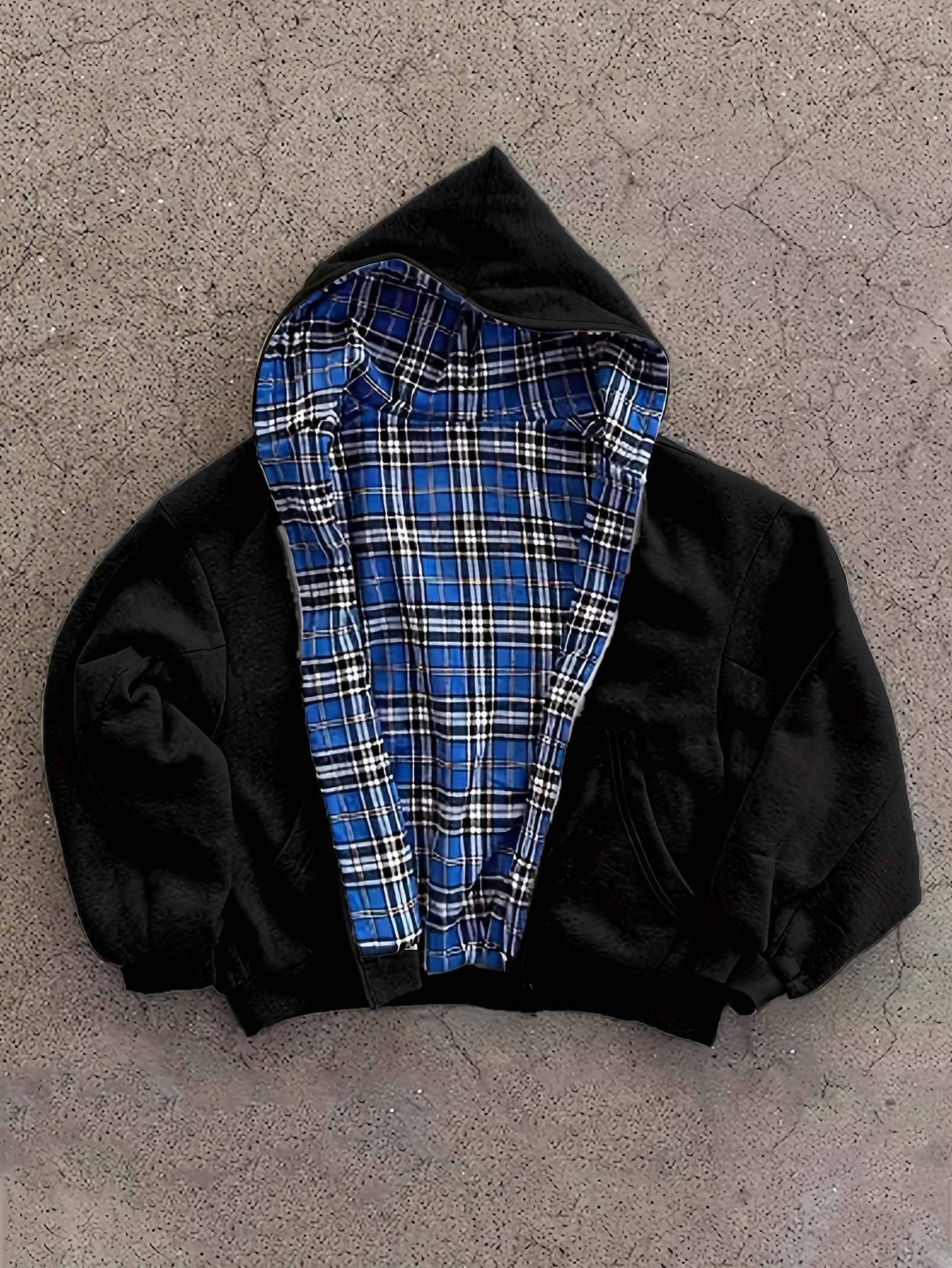Y2K Retro Fashion Plaid Hoodie with Blue Plaid Lining