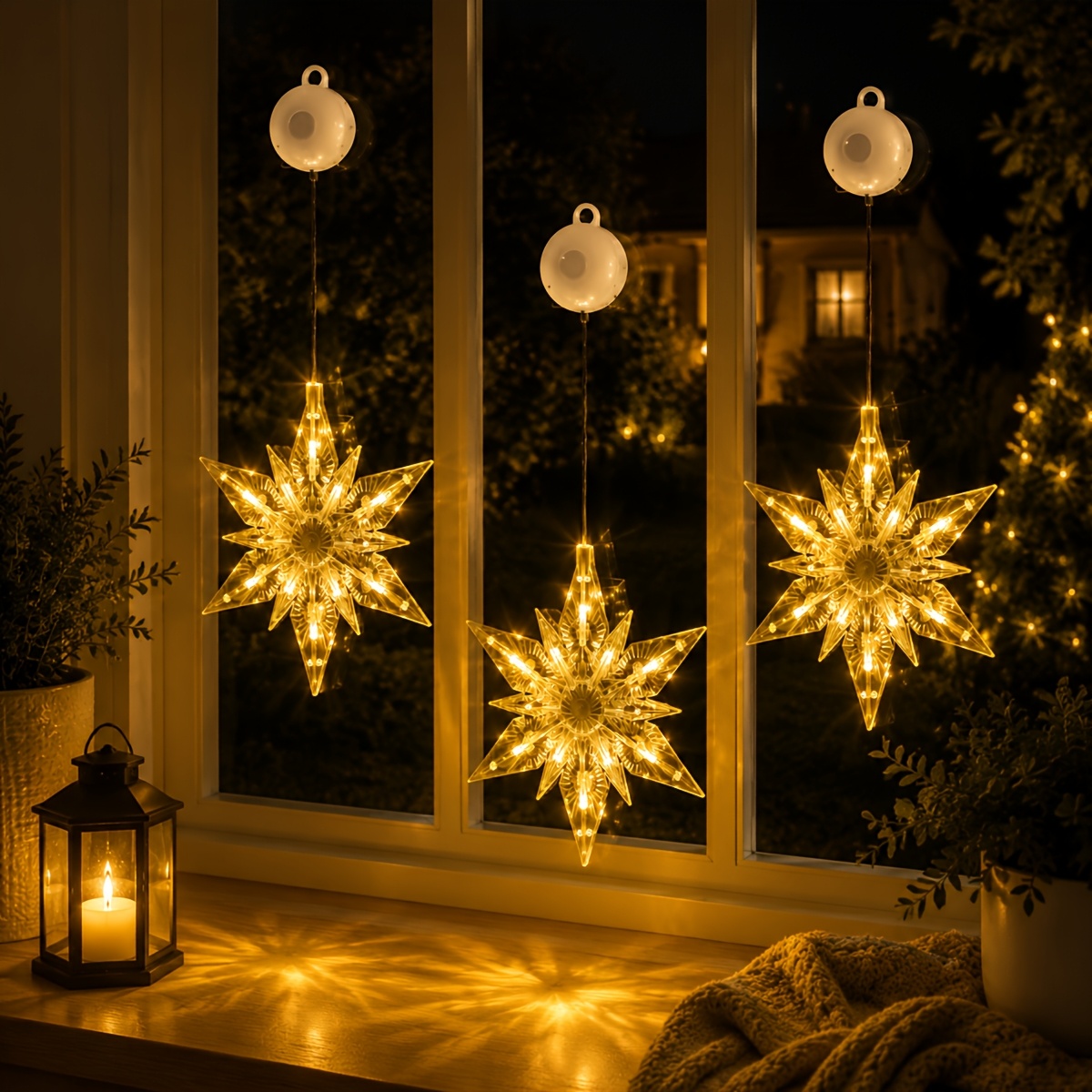 TEMU 3pcs Christmas Snowflake Window Cling Night Light, Battery-powered Led Suction Cup Snowflake Light (batteries Not Included), Warm White/colored