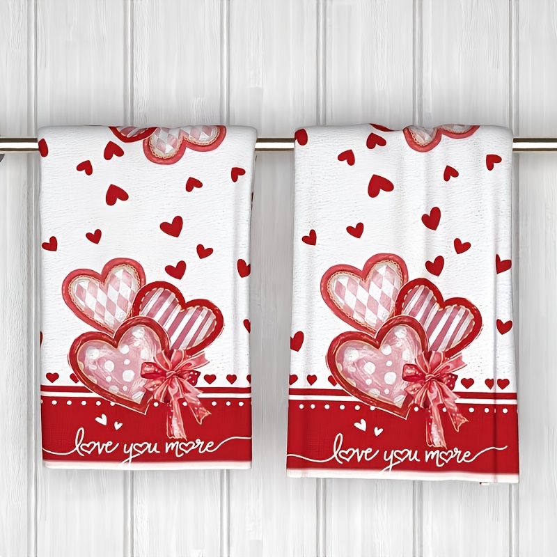 E-shop 2er-Set Ultra-Weiche Mikrofaser-Küchentücher mit Charmantem Herz- & Schleifendesign - "Liebe Dich Mehr" Süßes Einweihungsgeschenk, Ideal für