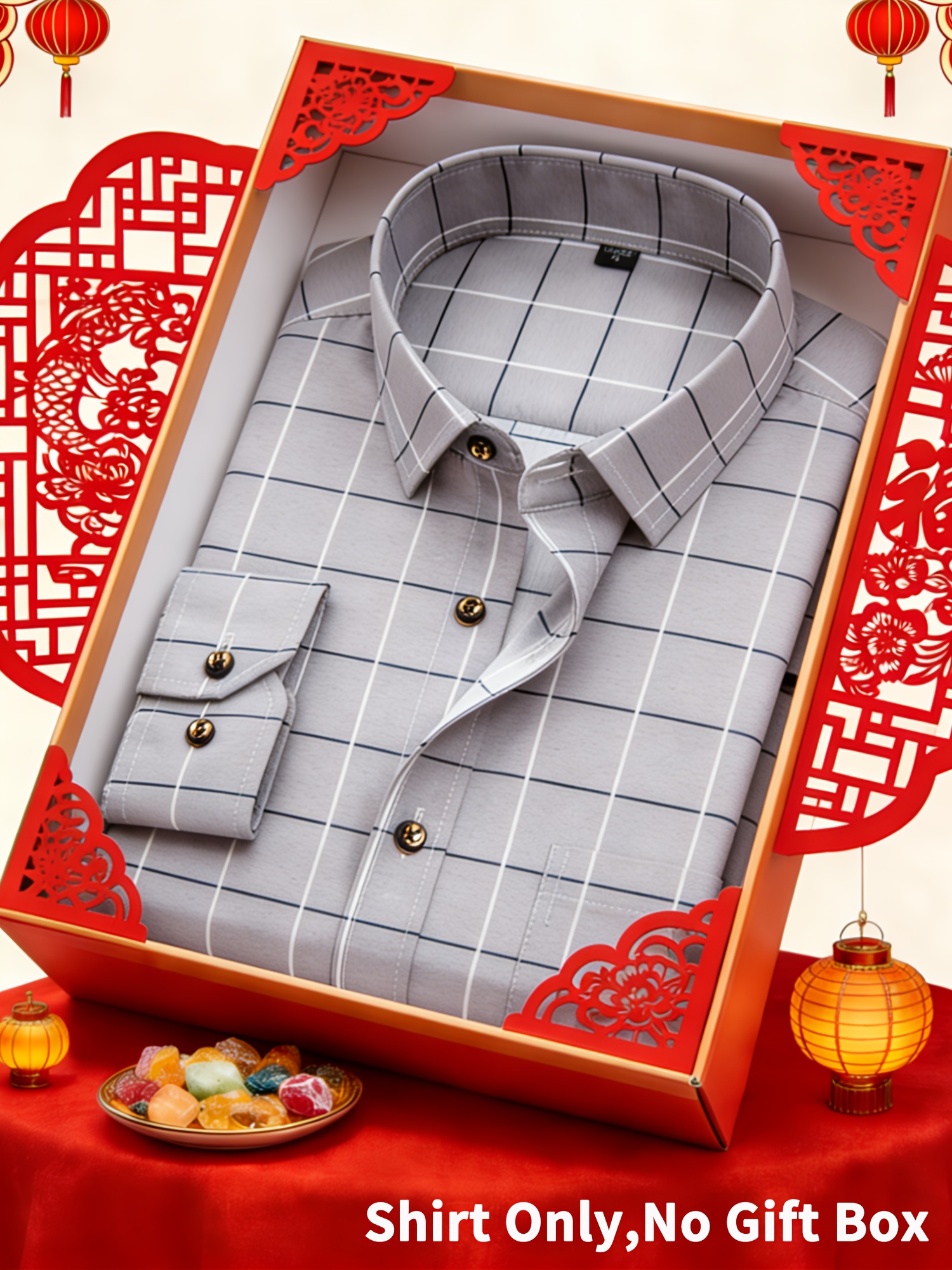 Camisa Casual de Cuadros Clásica para Hombre, Estilo Minimalista con Estampado, Manga Larga para Primavera y Otoño