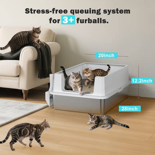 item picture xl stainless steel litter box with lid stainless steel cat litter box open box ideal for large cats multi cat households high sided spill proof design portable scoop stainless steel waste bin easy to clean non stick