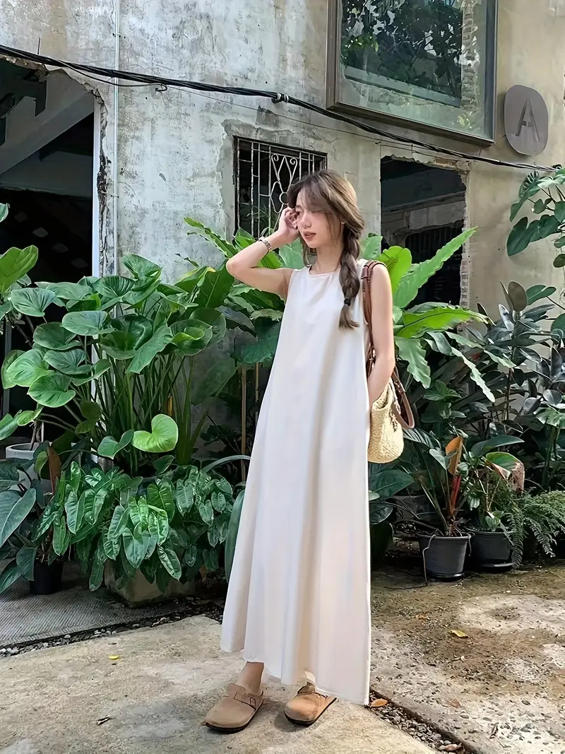 round neck long vest dress sleeveless picnic - Temu round neck long vest dress sleeveless picnic - Temu