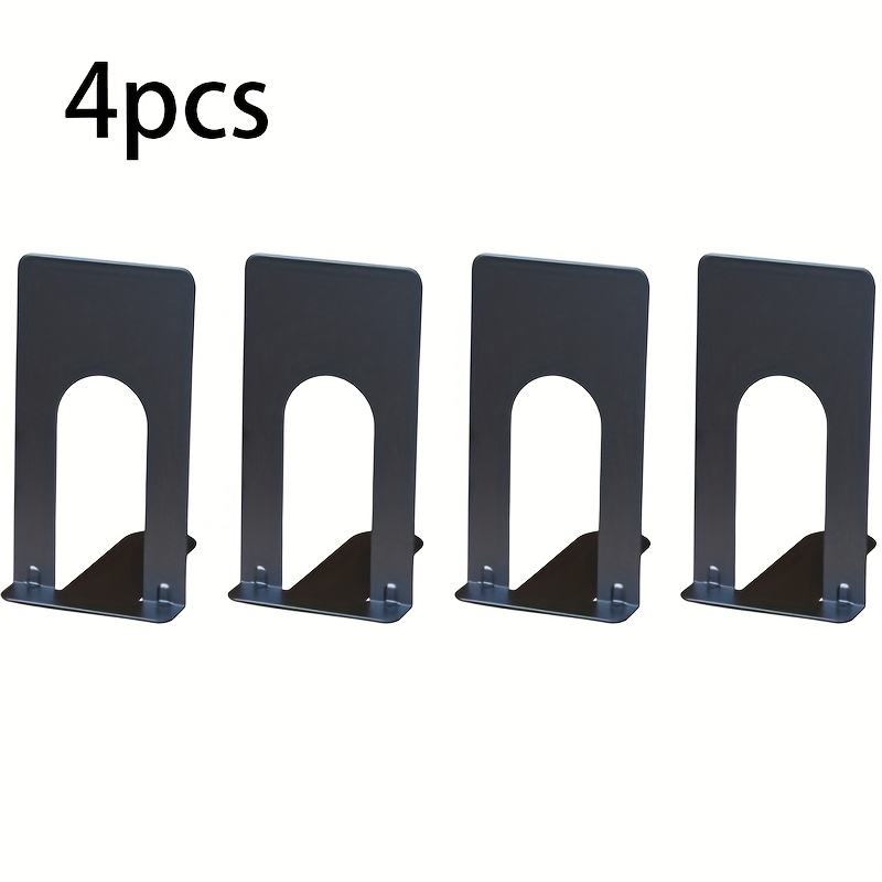 Image of 4 Black Metal Bookends, Office Supplies For Daily Use, Desktop Items, Book Holders, And Bookends For Shelves, Stationery Bookmarks