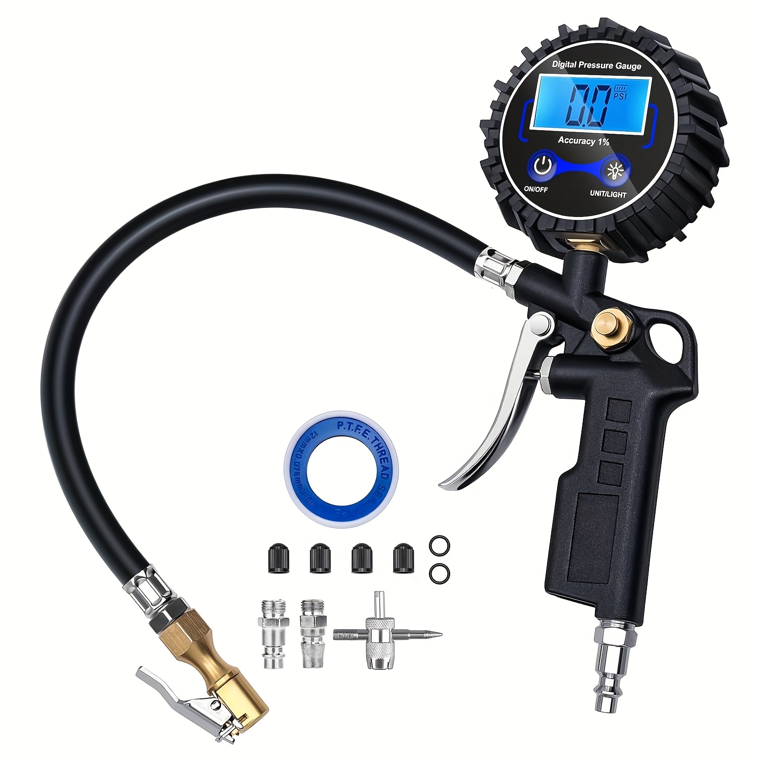 TEMU 250psi Digital Tire Pressure Gauge With Led Lcd Backlit Display, Suitable For Cars, Trucks, Suvs, Bicycles, Rvs