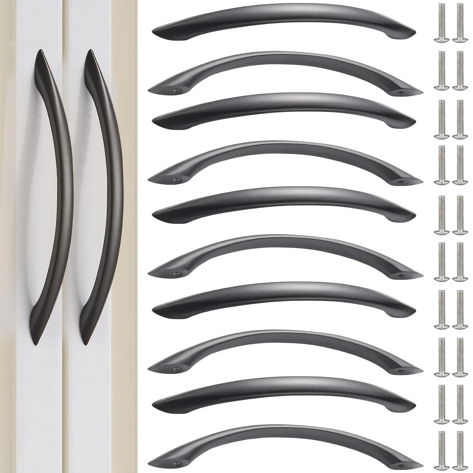 TEMU 30pcs European And Luxury Curved Handle Set, Includes 10 Handles And 20 Screws, Abs Furniture Door Pulls, 96mm Hole Drawer Hardware Handles,