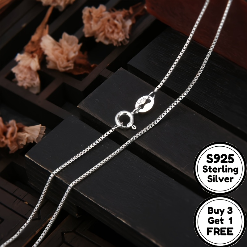 TEMU Collier avec boîtière carrée de 1 mm en argent sterling 925, , à pour la Saint-Valentin et les fêtes d'anniversaire (achetez-en 3, obtenez-en 1